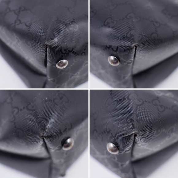 BA43❤️ Gucci Black GG Imprime Coated Canvas Metal Stud Tote Gucci - Picture 8 of 13